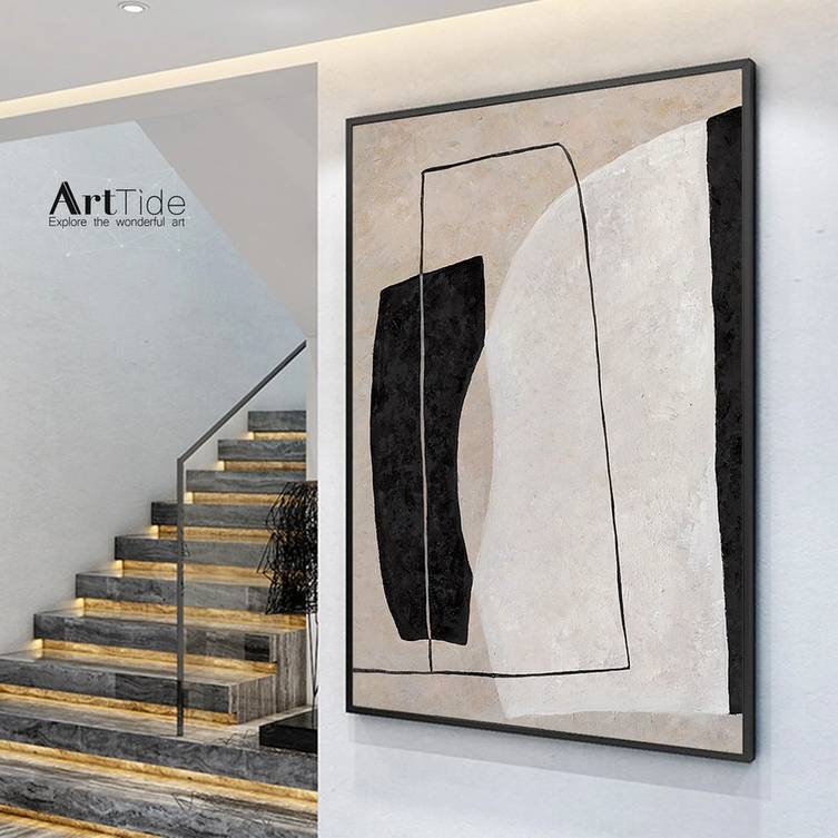 Black Hand-painted Neutral Contemporary Modern Abstract Canvas Artwork FB42D